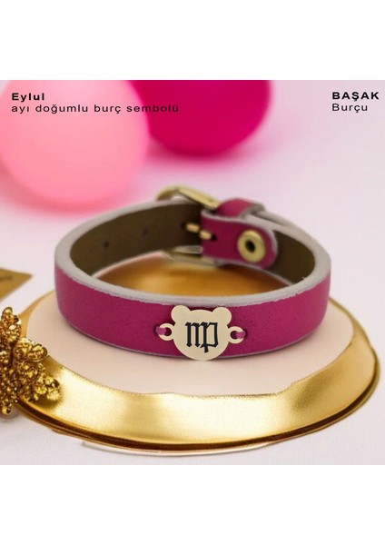 Eylül Ayı Doğumları İçin Pembe Derili Ayıcık Motifli 14 Ayar Altın Plakalı Hediye Bileklik-458AY fiyatları