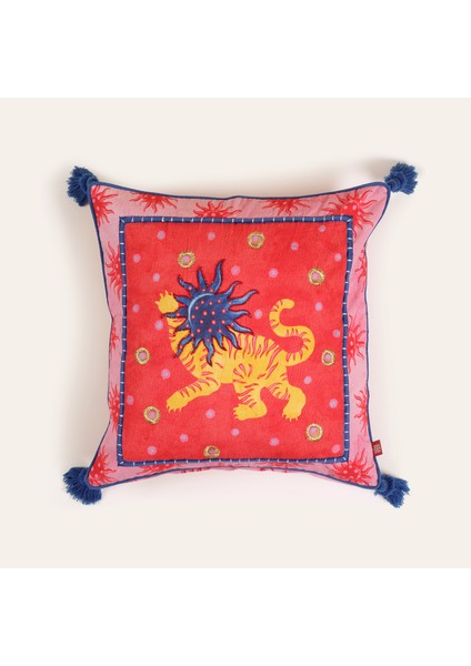 Ghunı Dijital Baskılı Nakışlı Pamuk Dolgulu Kırlent 50X50 cm Kırmızı