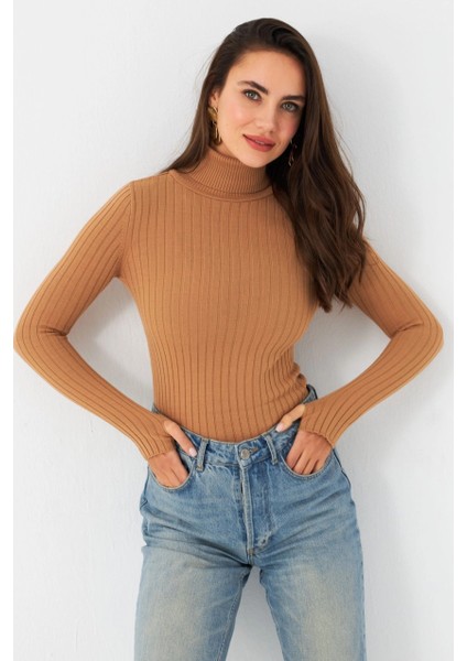 Kadın Camel Balıkçı Yaka Triko Bluz YV102-90 fiyatları