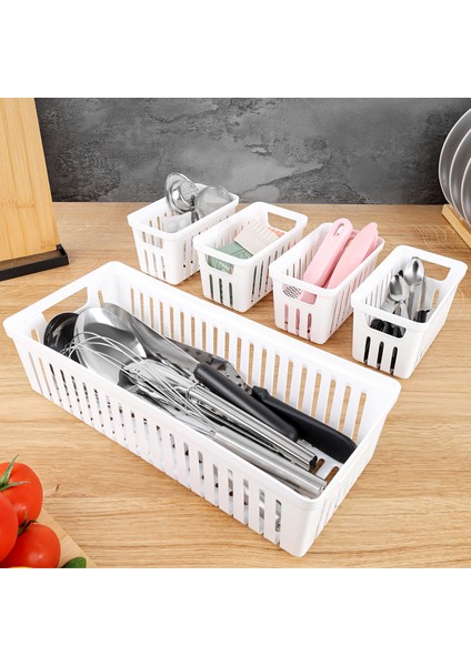 5 Parça Modüler Kaşıklık Seti - Çok Amaçlı Çekmece Içi Düzenleyici Mutfak Organizer Kepçelik Beyaz