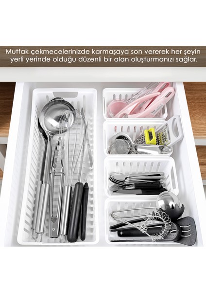 5 Parça Modüler Kaşıklık Seti - Çok Amaçlı Çekmece Içi Düzenleyici Mutfak Organizer Kepçelik Beyaz fiyatları