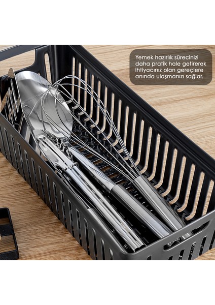 1 Adet Modüler Kaşıklık - Mutfak Düzenleyici Çekmece Içi Organizer Bıçaklık Kepçelik Siyah indirimleri