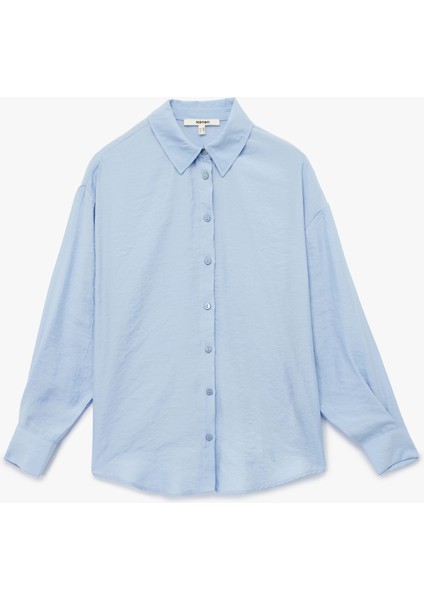 Uzun Kollu Klasik Yaka Beli Bağlama Detaylı Oversize Gömlek