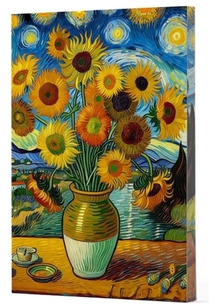 Van Gogh 10 - Ayçiçekleri Çizgili Yan Boyamalı Defter