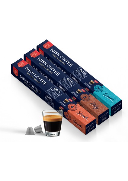 Nespresso Uyumlu Kapsül Kahve 3'lü Set (Smooth, ıtaly, sport)- 30 Adet modelleri