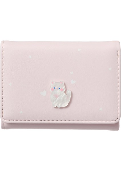 Sevimli Kedi Serisi Üç Katlı Kadın Cüzdanı (Pembe)