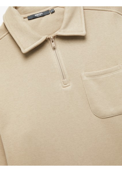 Şardonlu Cep Detaylı Uzun Kollu Fermuarlı Polo Yaka Sweatshirt modelleri