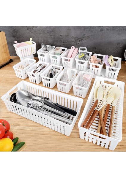 14 Parça Modüler Kaşıklık Seti - Çok Amaçlı Çekmece Içi Düzenleyici Mutfak Organizer Kepçelik Beyaz