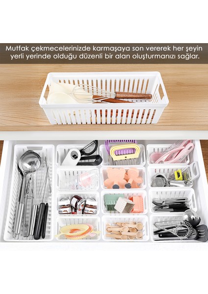 14 Parça Modüler Kaşıklık Seti - Çok Amaçlı Çekmece Içi Düzenleyici Mutfak Organizer Kepçelik Beyaz fiyatları