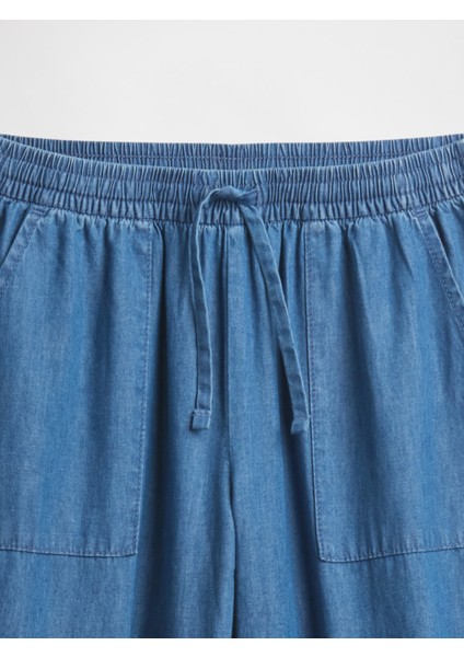 Kız Çocuk Denim Mavi Pull On Pantolon