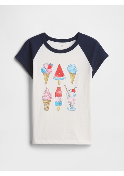 Kız Çocuk Beyaz Grafik Baskılı T-Shirt