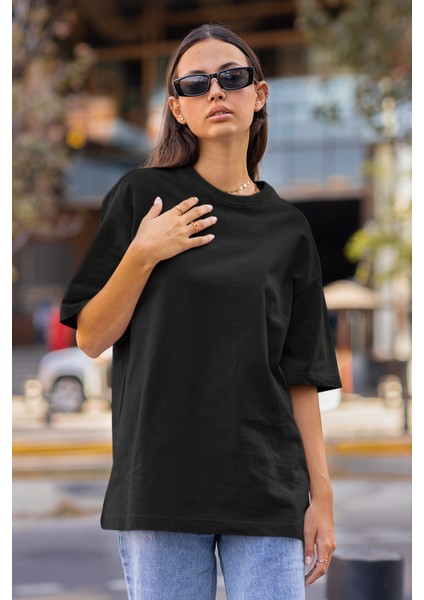 Oversize Relax Bisiklet Yaka Basic Siyah Tişört / Rahat Kesim T-Shirt fiyatları