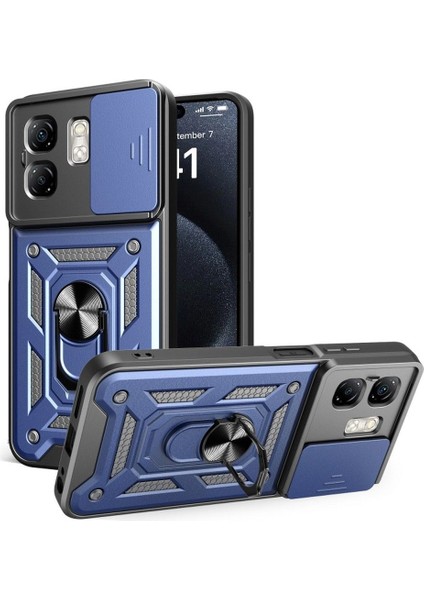 Infinix Smart 9 Uyumlu Kılıf Pars Sürgülü Kamera Korumalı Yüzüklü Sert Silikon Lacivert