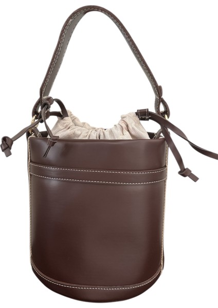 Deri Kahverengi Kova Sade Kadın Omuz ve El Çantası modelleri