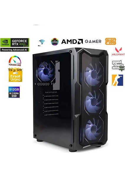 Amd Ryzen 5 5600X 3.7ghz 32GB Ddr4 Ram 512GB SSD Nvıdıa RTX4060 8gb 650W Wi-Fi Gaming Desktop