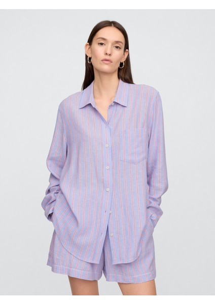 Kadın Açık Lila Keten Karışımı Easy Gömlek