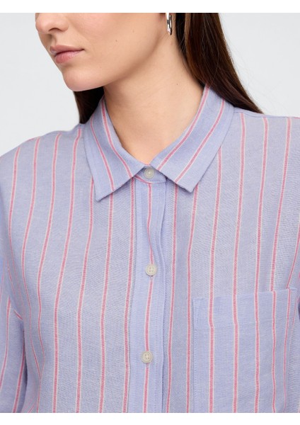 Kadın Açık Lila Keten Karışımı Easy Gömlek modelleri