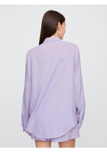 Kadın Açık Lila Keten Karışımı Easy Gömlek indirimleri