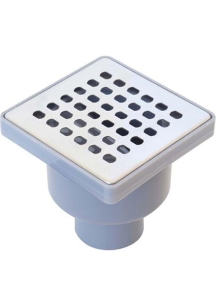 Krom Süzgeç Izgaralı Krom Plastik Yer Süzgeci Yer Sifonu 10 x 10 x 50 cm Yandan Çıkışlı