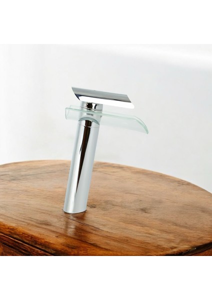 Krom Glass Desing Çanak Lavabo Armatür Gümüş Cam Detaylı Yüksek Lavabo Armatür Şahconcept modelleri