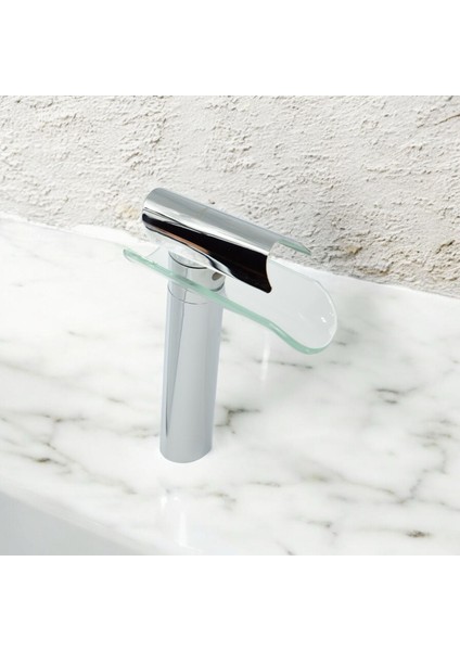 Krom Glass Desing Çanak Lavabo Armatür Gümüş Cam Detaylı Yüksek Lavabo Armatür Şahconcept fırsatları