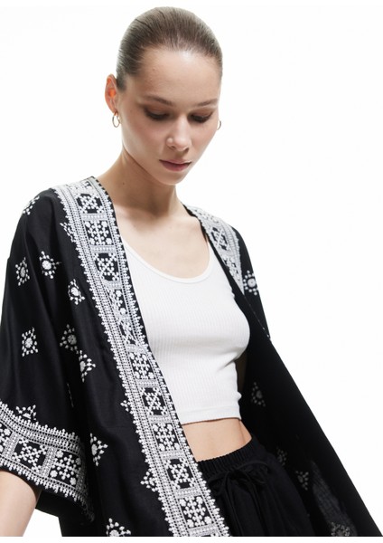 Viskon Yarım Kollu Etnik Kimono fiyatları