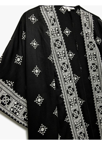 Viskon Yarım Kollu Etnik Kimono