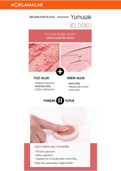 Meyve Renkleriyle Doğal ve Parlak Görünüm Sunan Jel Allık A'PIEU Juicy-Pang Jelly Blusher (CR01)