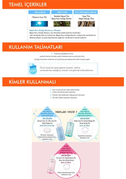 Pürüzsüzleştirici Tonik 500ml A'PIEU Aqua Nature Deep-Sea Dewdrop Clearing Softener modelleri