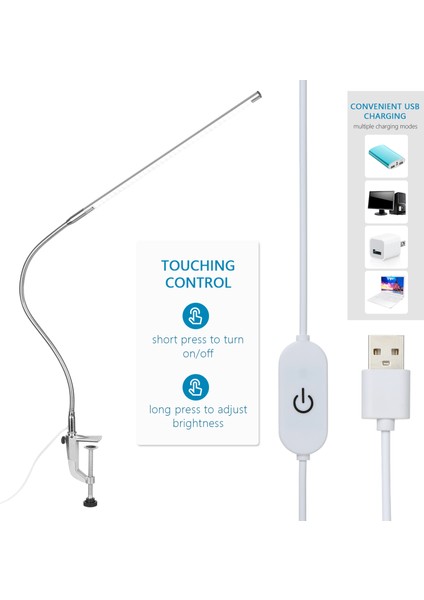 USB Klipsli Masa Lambası Beyaz Aydınlatma Dokunmatik Kontrol Kısılabilir Led'ler Okuma Işığı Yatak Başlığı Ofis Çalışma Tezgahı Için Esnek Aydınlatma Açısı (Yurt Dışından) indirimleri