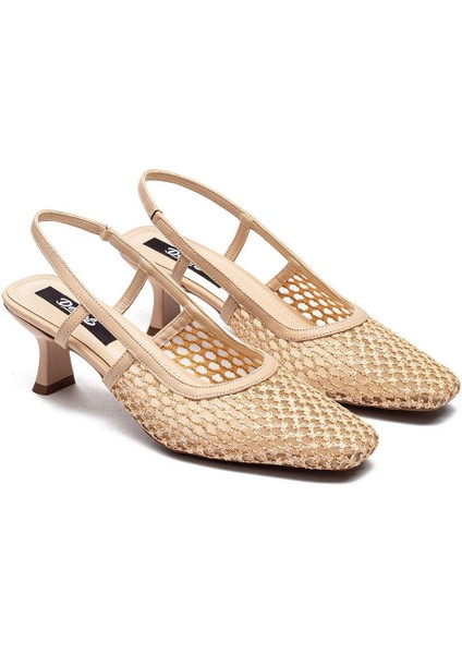 Kadın Hasır Örme Kısa Topuklu Kare Burun Günlük Ayakkabı 1025