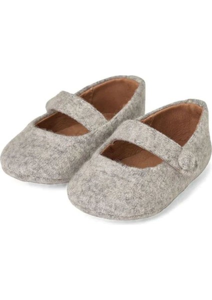 May Wool Grey, Yün Astar ve Tabanlı Gri Bebek Kız Pre-Walker Ayakkabı