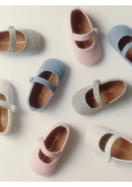 May Wool Grey, Yün Astar ve Tabanlı Gri Bebek Kız Pre-Walker Ayakkabı