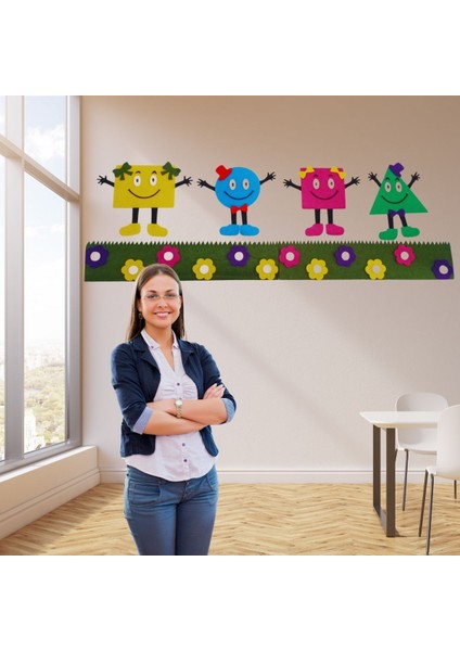 Şekiller Panosu – Kalın Keçe Sınıf Panosu | Okul Öncesi & Anasınıfı Duvar Süsü (140X45 Cm)