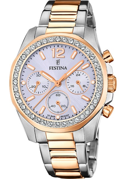 F20608/3 Rainbow Quartz Çelik Rose/gri 10 Atm 38 mm Kadın Kol Saati