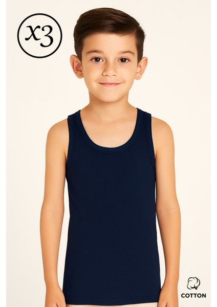 Erkek Çocuk Karışık Renkler Pamuklu 3'lü Askılı Atlet - KIDS-ATL500