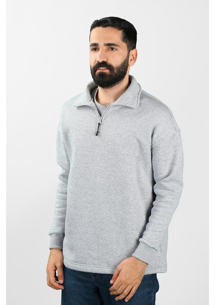 Unisex Balıkçı Yaka Gri Sweatshirt