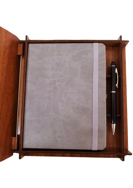 Hediyelik Metal Kalem ve Çizgili Deri Defter - MCT4682-7403