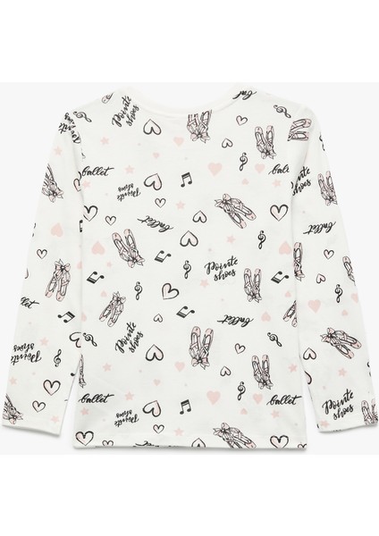 Pamuklu Uzun Kollu Bisiklet Yaka Bale Baskılı Tişört fiyatları