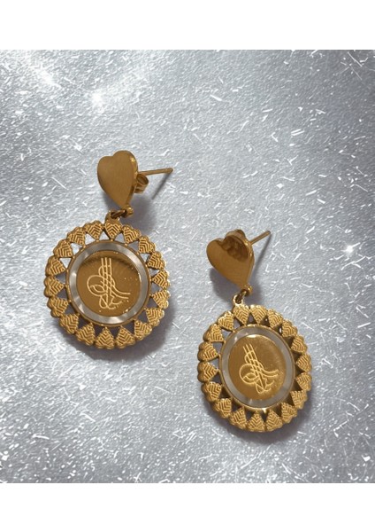 Sallantılı Lüks Tuğra Figürlü Gösterişli Küpe