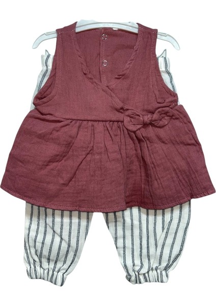 Kız Bebek Yazlık 2'li Takım – Kolsuz Bordo Bluz & Çizgili Şalvar Pantolon, %100 Pamuk fiyatları