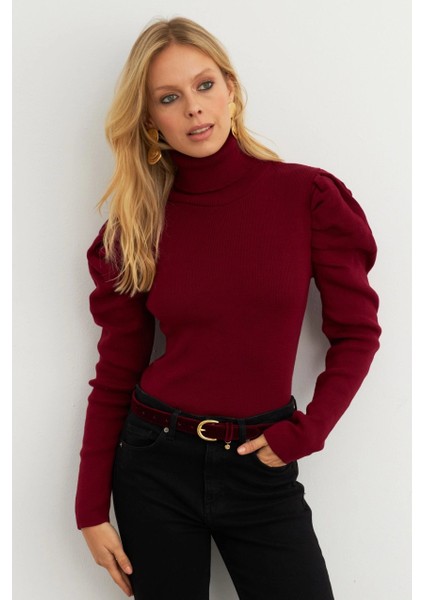Kadın Bordo Prenses Kol Balıkçı Yaka Triko Bluz SF2555 indirimleri