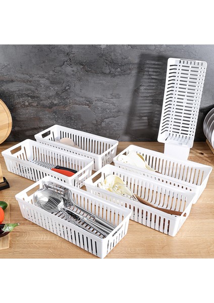6'lı Modüler Kaşıklık Seti - Mutfak Düzenleyici Çekmece Içi Organizer Bıçaklık Kepçelik Beyaz