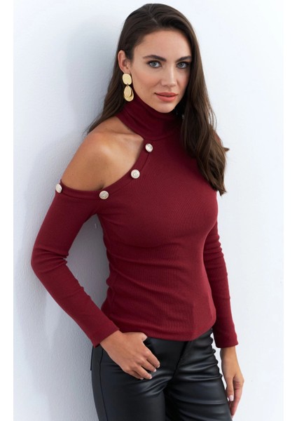 Kadın Bordo Tek Omuz Açık Kaşkorse Balıkçı Bluz EY2947 modelleri