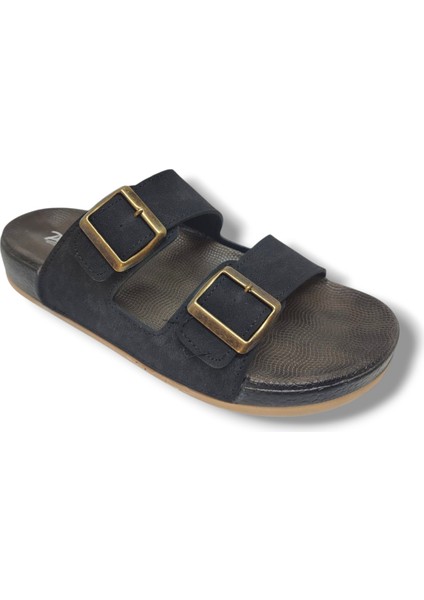 25901-25 Deri Çift Bant Anatomik Erkek Terlik