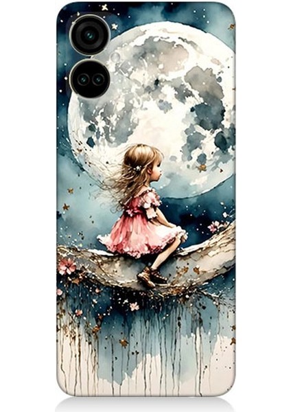 Tecno Camon 19 Pro Uyumlu Ay Üzerinde Hayalci Kız Desenli Silikon Kılıf