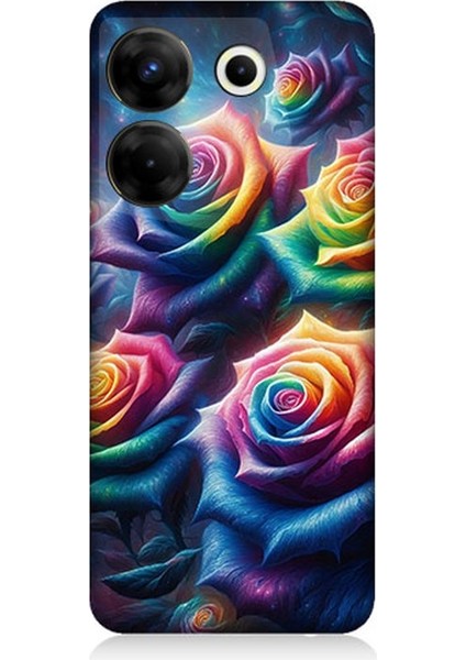 Tecno Camon 20 Pro 5g Uyumlu Gökkuşağı Güllerin Patlaması Desenli Silikon Kılıf