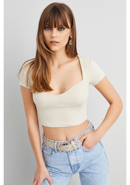 Kadın Taş Kaşkorse Crop Bluz ELT58 fiyatları