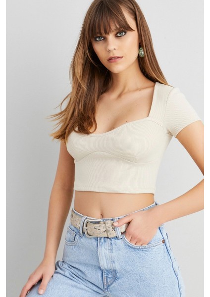 Kadın Taş Kaşkorse Crop Bluz ELT58 modelleri