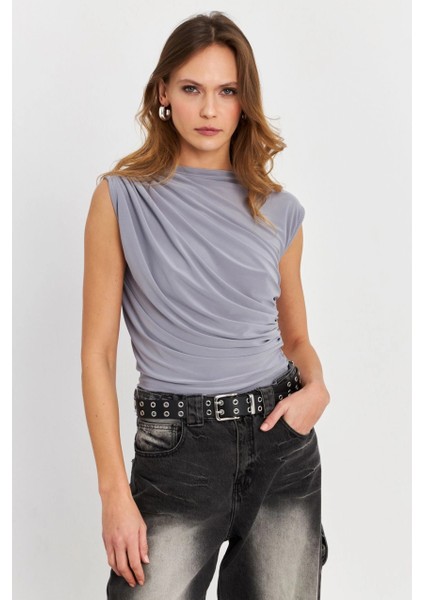 Kadın Vizon Büzgülü Kolsuz Bluz LPP1205-90 modelleri